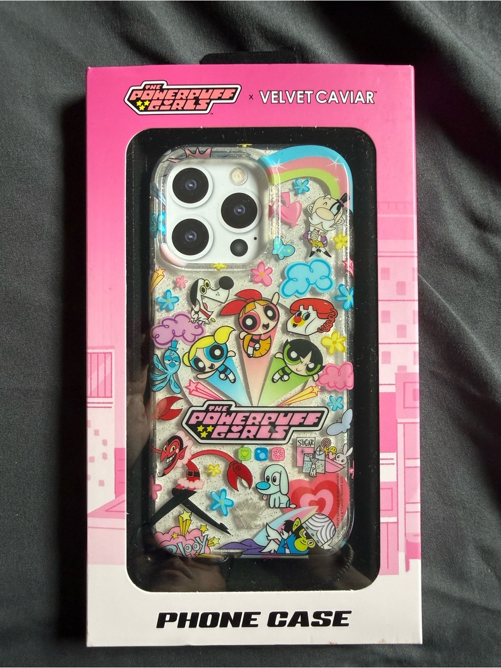 Velvet Caviar Powerpuff Girls Clear Glitter Phone Case with Pink Accents